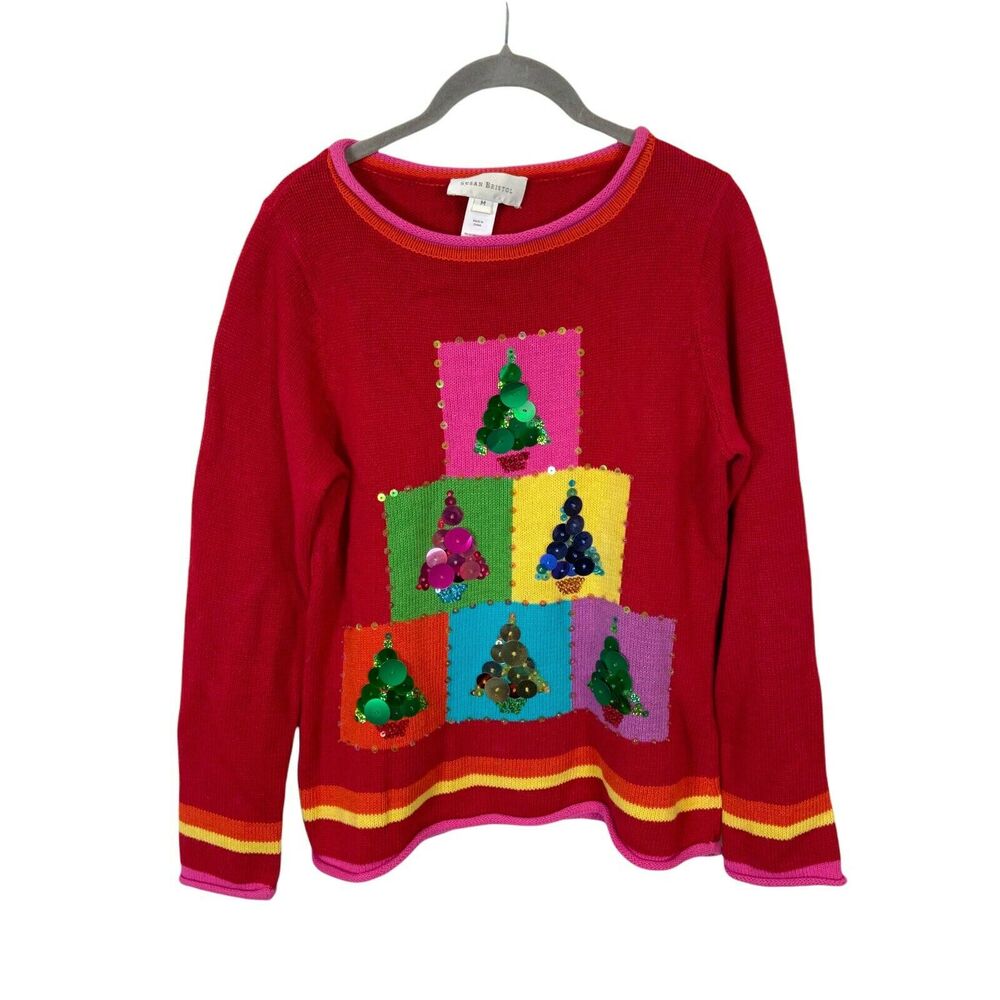 Christmas Tree Sweater Susan Bristol Women's Red Fun And Festive Size Medium